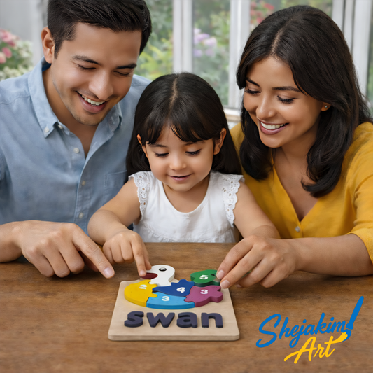 Wooden Animal Puzzle Set – 4 Interlocking Boards (Bear, Swan, Fox & Panda) – Set F