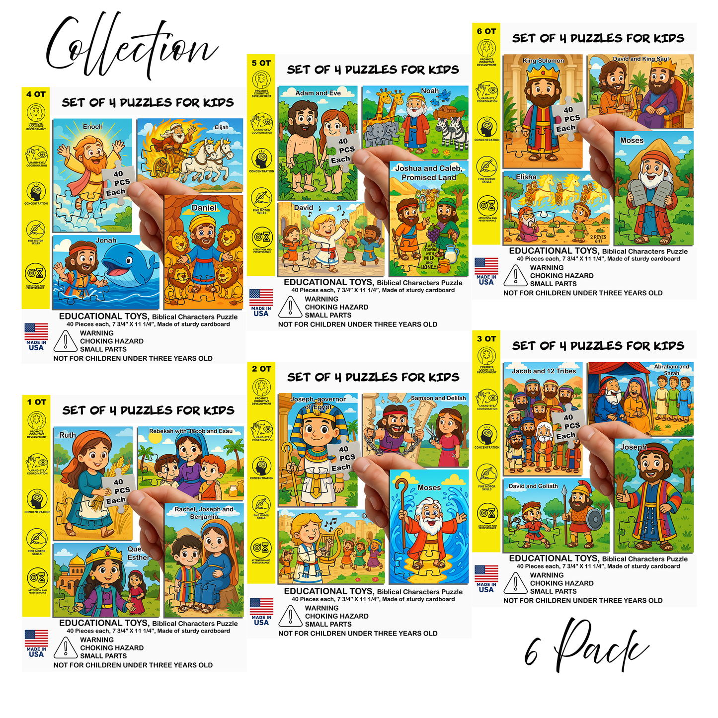 Biblical Story Jigsaw Puzzle Collection – Educational Tanakh Gift – Family Puzzle Set – 4 Puzzles per Set (40 Pieces Each)