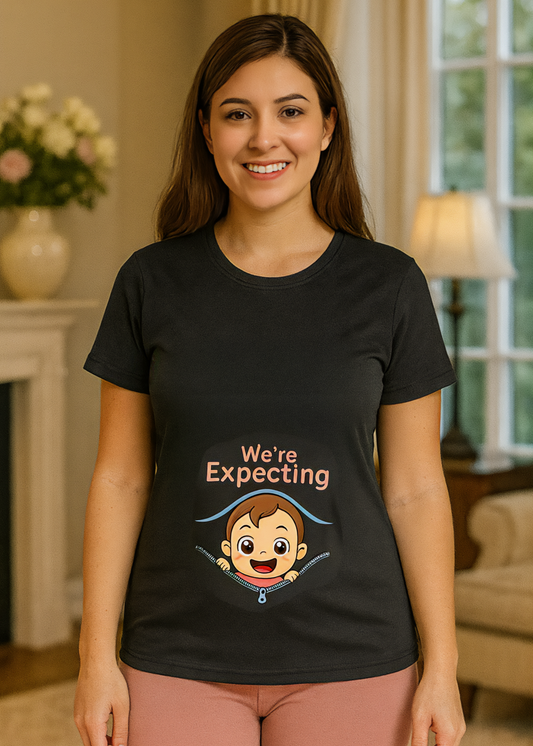 “We’re Expecting” Pregnancy Announcement T-Shirt for Women – Maternity Reveal Tee – Cute Baby Announcement Shirt
