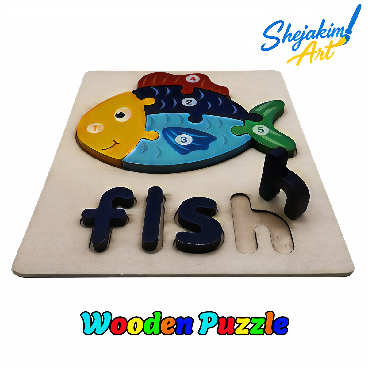 Wooden Animal Puzzle Set – 4 Interlocking Boards (Duck, Crab, Whale & Fish) – Set D