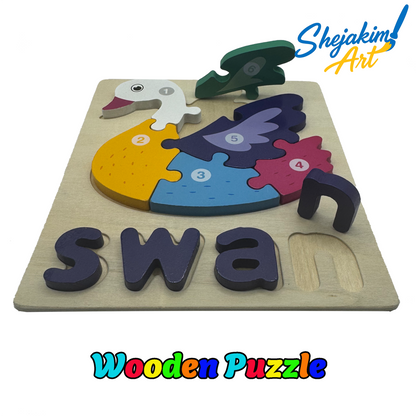 Wooden Animal Puzzle Set – 4 Interlocking Boards (Bear, Swan, Fox & Panda) – Set F