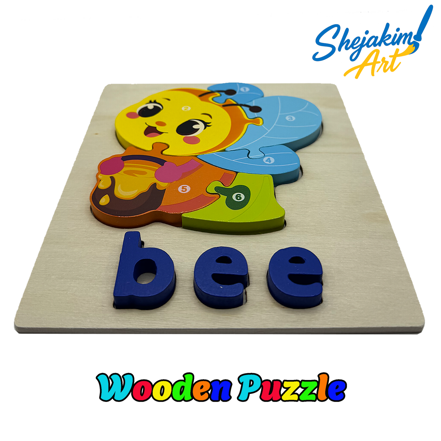 Wooden Animal Puzzle Set – 4 Interlocking Boards (Dog, Bee, Owl & Crab) – Set A