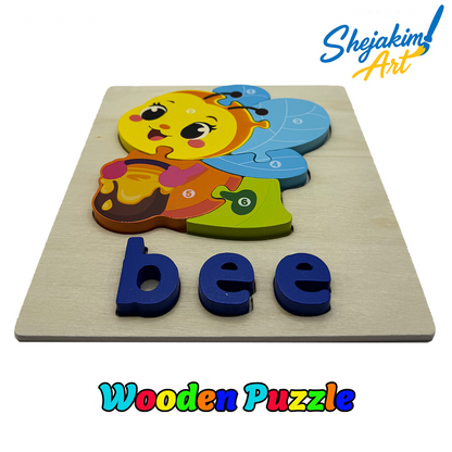 Wooden Animal Puzzle Set – 4 Interlocking Boards (Dog, Bee, Owl & Crab) – Set A