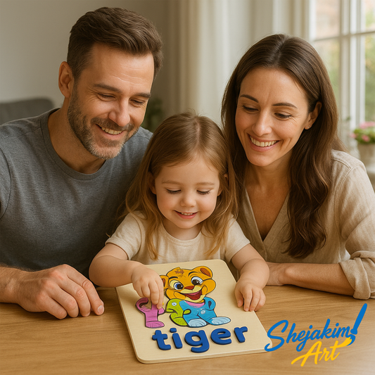 Wooden Animal Puzzle Set – 4 Interlocking Boards (Lion, Tiger, Panda & Fox) – Set C