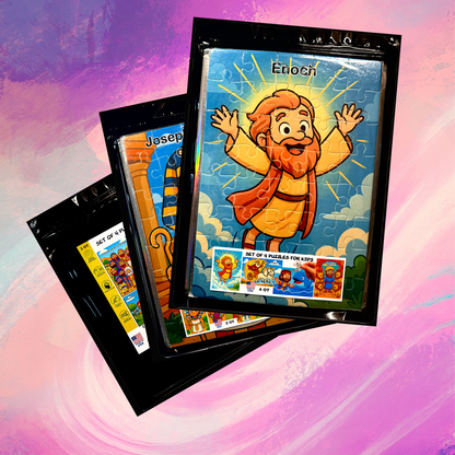 Set of 4 Jigsaw Puzzles for Kids (40 Pieces Each) – Educational Biblical Puzzle Gift – [Bible Story/Character] – Tanakh / Old Testament Theme