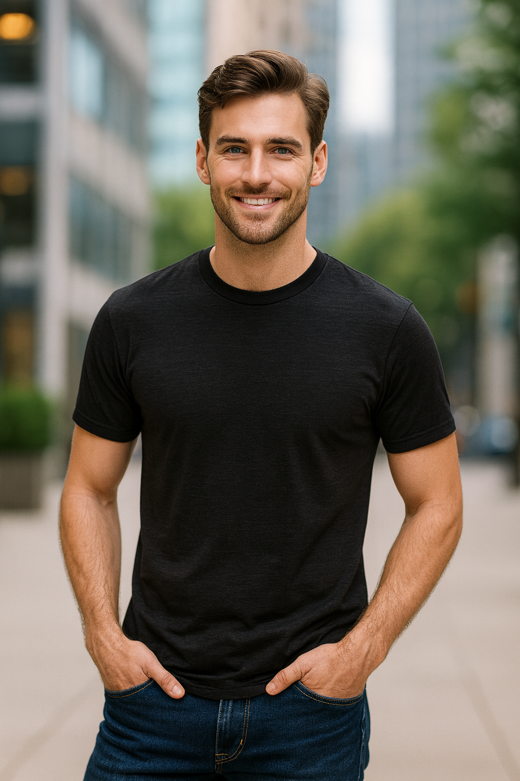 Black T-Shirt – Plain Unisex Cotton Blend Tee – Soft Modern Fit Short Sleeve Shirt