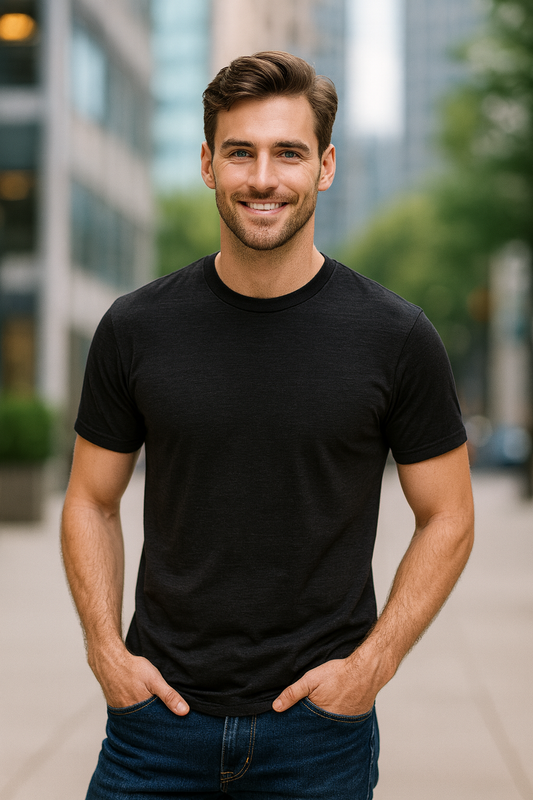 Black T-Shirt – Plain Unisex Cotton Blend Tee – Soft Modern Fit Short Sleeve Shirt
