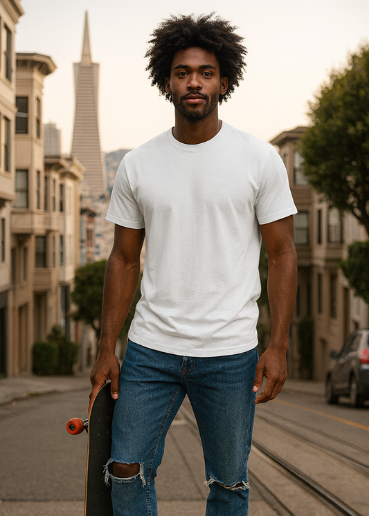 White T-Shirt – Plain Unisex Cotton Blend Tee – Soft Modern Fit Short Sleeve Shirt