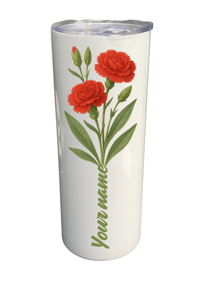 20 oz Insulated Stainless Steel Tumbler – Personalized “Carnations” Travel Mug – Custom Cup Gift