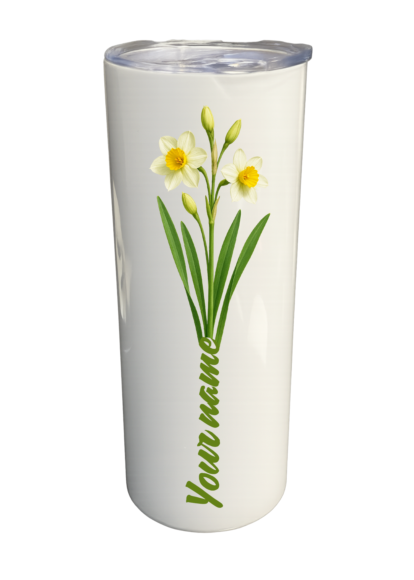 20 oz Insulated Stainless Steel Tumbler – Personalized “Daffodil” Travel Mug – Custom Cup Gift