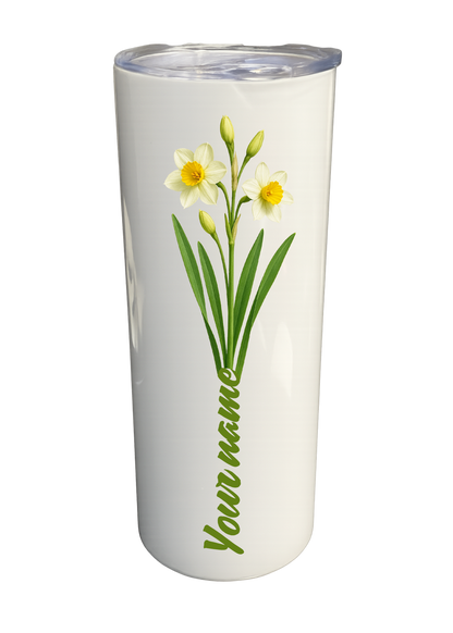 20 oz Insulated Stainless Steel Tumbler – Personalized “Daffodil” Travel Mug – Custom Cup Gift
