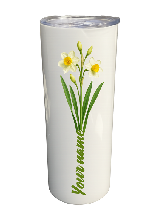 20 oz Insulated Stainless Steel Tumbler – Personalized “Daffodil” Travel Mug – Custom Cup Gift