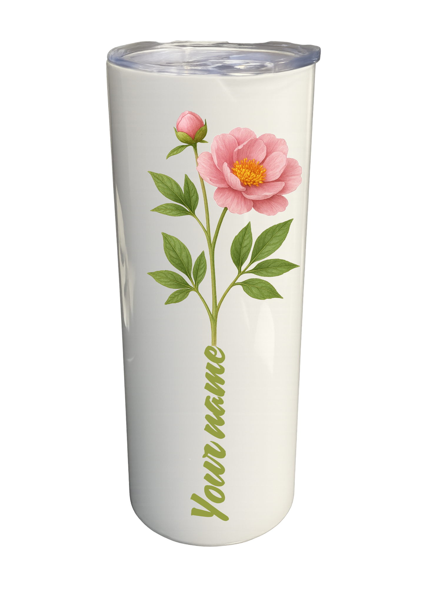 20 oz Insulated Stainless Steel Tumbler – Personalized “Peony” Travel Mug – Custom Cup Gift
