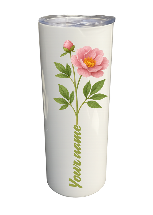 20 oz Insulated Stainless Steel Tumbler – Personalized “Peony” Travel Mug – Custom Cup Gift
