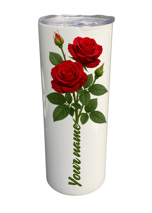 20 oz Insulated Stainless Steel Tumbler – Personalized “Roses” Travel Mug – Custom Cup Gift