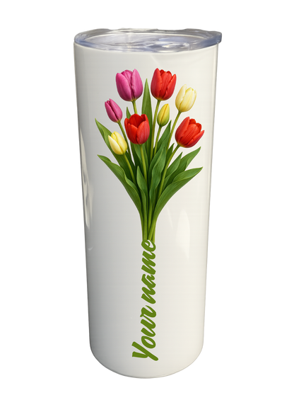 20 oz Insulated Stainless Steel Tumbler – Personalized “Tulips” Travel Mug – Custom Cup Gift