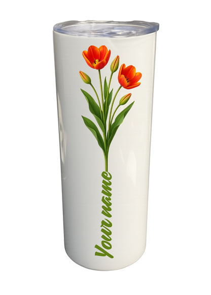20 oz Insulated Stainless Steel Tumbler – Personalized “Tulips II” Travel Mug – Custom Cup Gift