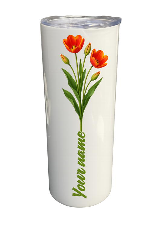 20 oz Insulated Stainless Steel Tumbler – Personalized “Tulips II” Travel Mug – Custom Cup Gift