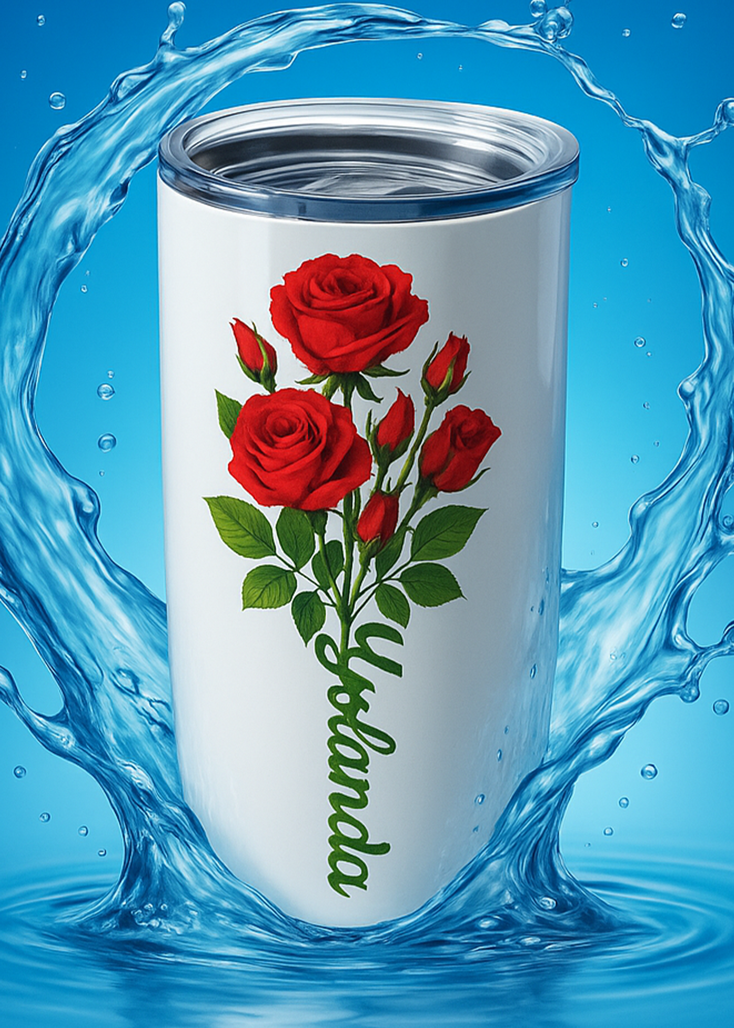Examples of personalized tumblers: Name and flower