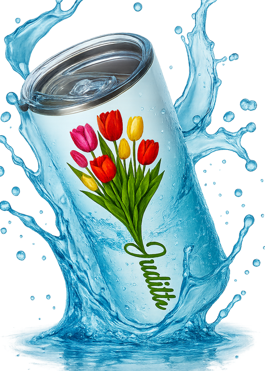 Examples of personalized tumblers: Name and flower