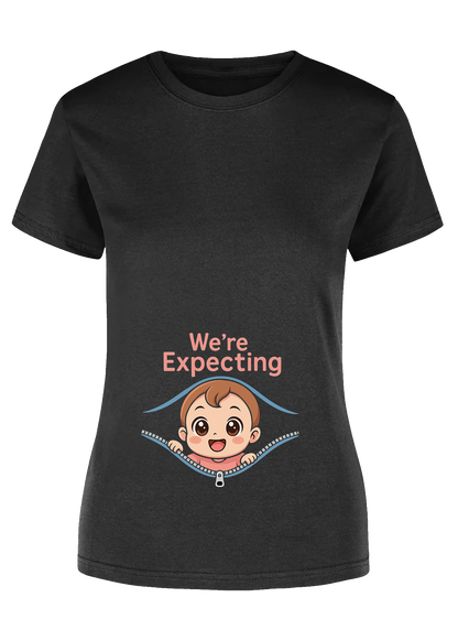 “We’re Expecting” Pregnancy Announcement T-Shirt for Women – Maternity Reveal Tee – Cute Baby Announcement Shirt