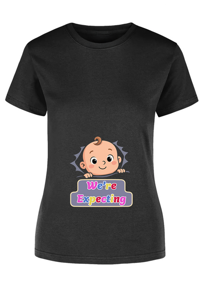 “We’re Expecting” Pregnancy Announcement T-Shirt for Women – Maternity Reveal Tee – Cute Baby Announcement Shirt