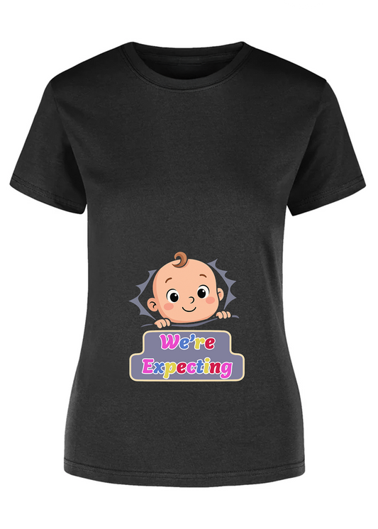 “We’re Expecting” Pregnancy Announcement T-Shirt for Women – Maternity Reveal Tee – Cute Baby Announcement Shirt