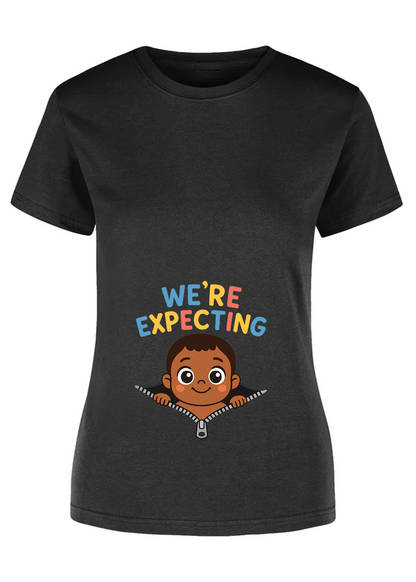“We’re Expecting” Pregnancy Announcement T-Shirt for Women – Maternity Reveal Tee – Cute Baby Announcement Shirt