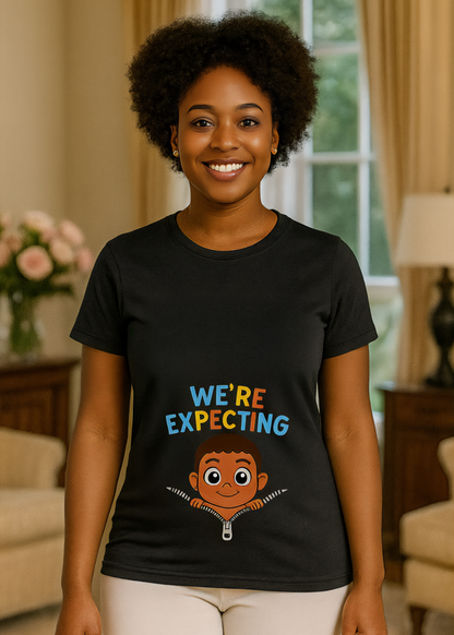“We’re Expecting” Pregnancy Announcement T-Shirt for Women – Maternity Reveal Tee – Cute Baby Announcement Shirt