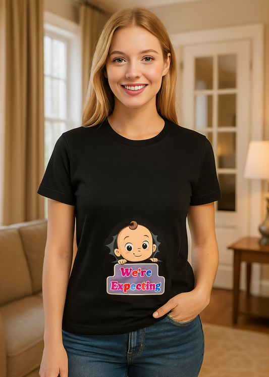 “We’re Expecting” Pregnancy Announcement T-Shirt for Women – Maternity Reveal Tee – Cute Baby Announcement Shirt