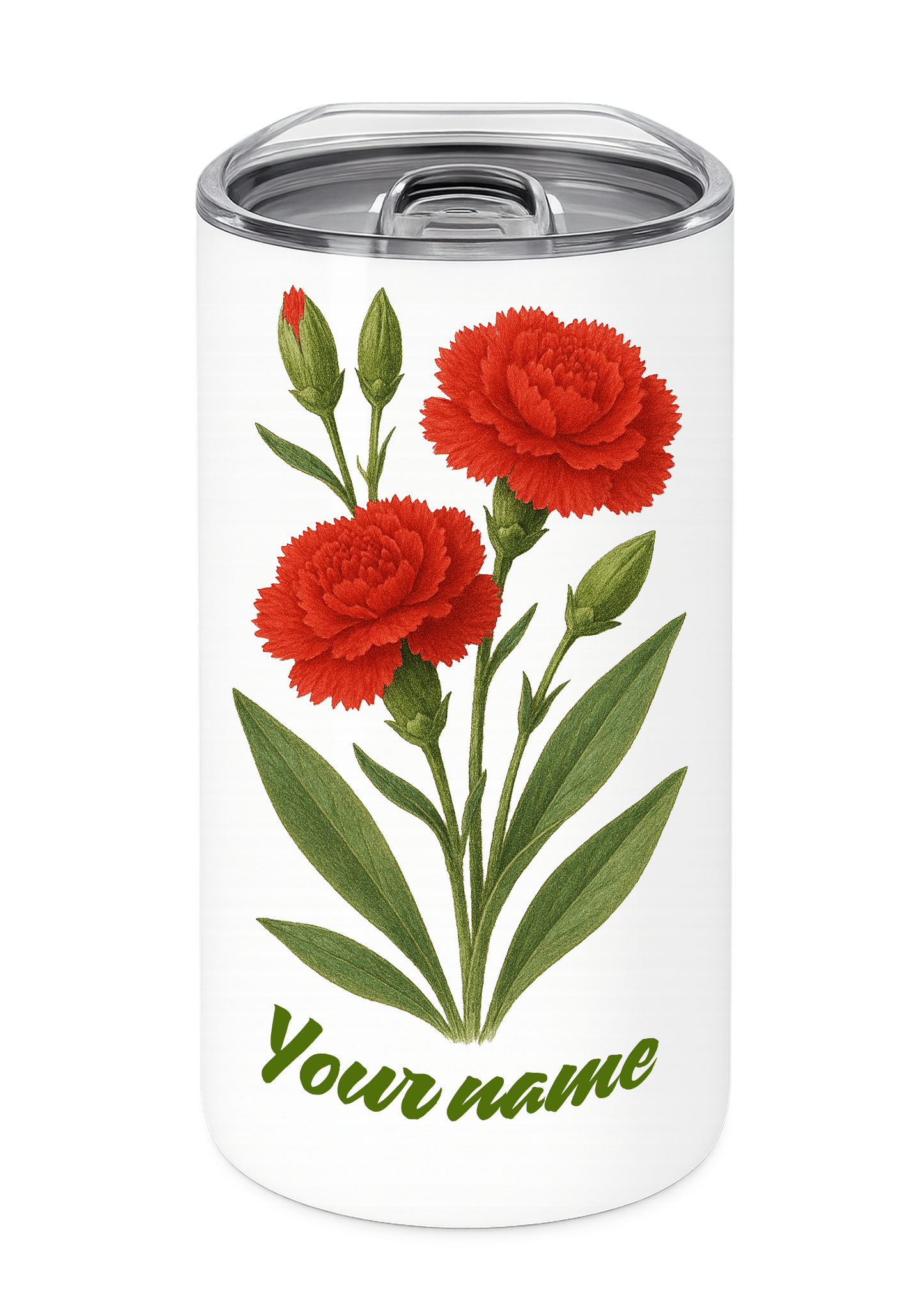 12 oz Insulated Stainless Steel Tumbler – Personalized “Carnations” Travel Mug – Custom Cup Gift