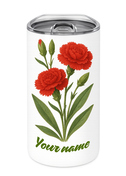 12 oz Insulated Stainless Steel Tumbler – Personalized “Carnations” Travel Mug – Custom Cup Gift
