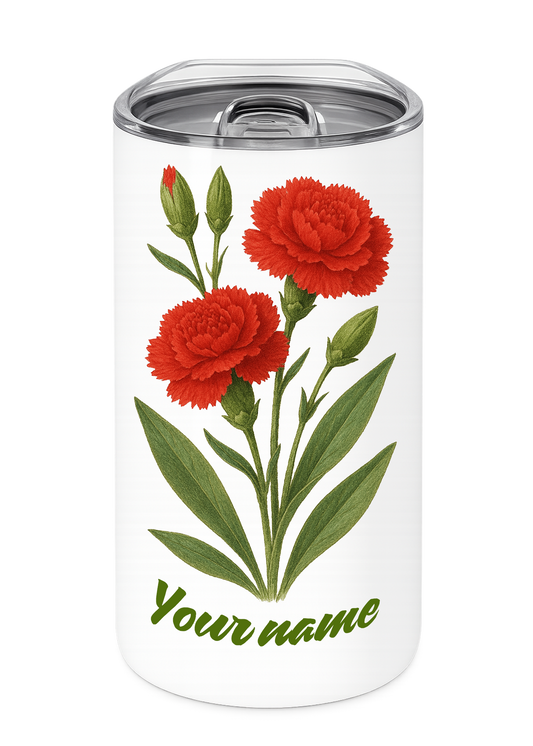 12 oz Insulated Stainless Steel Tumbler – Personalized “Carnations” Travel Mug – Custom Cup Gift