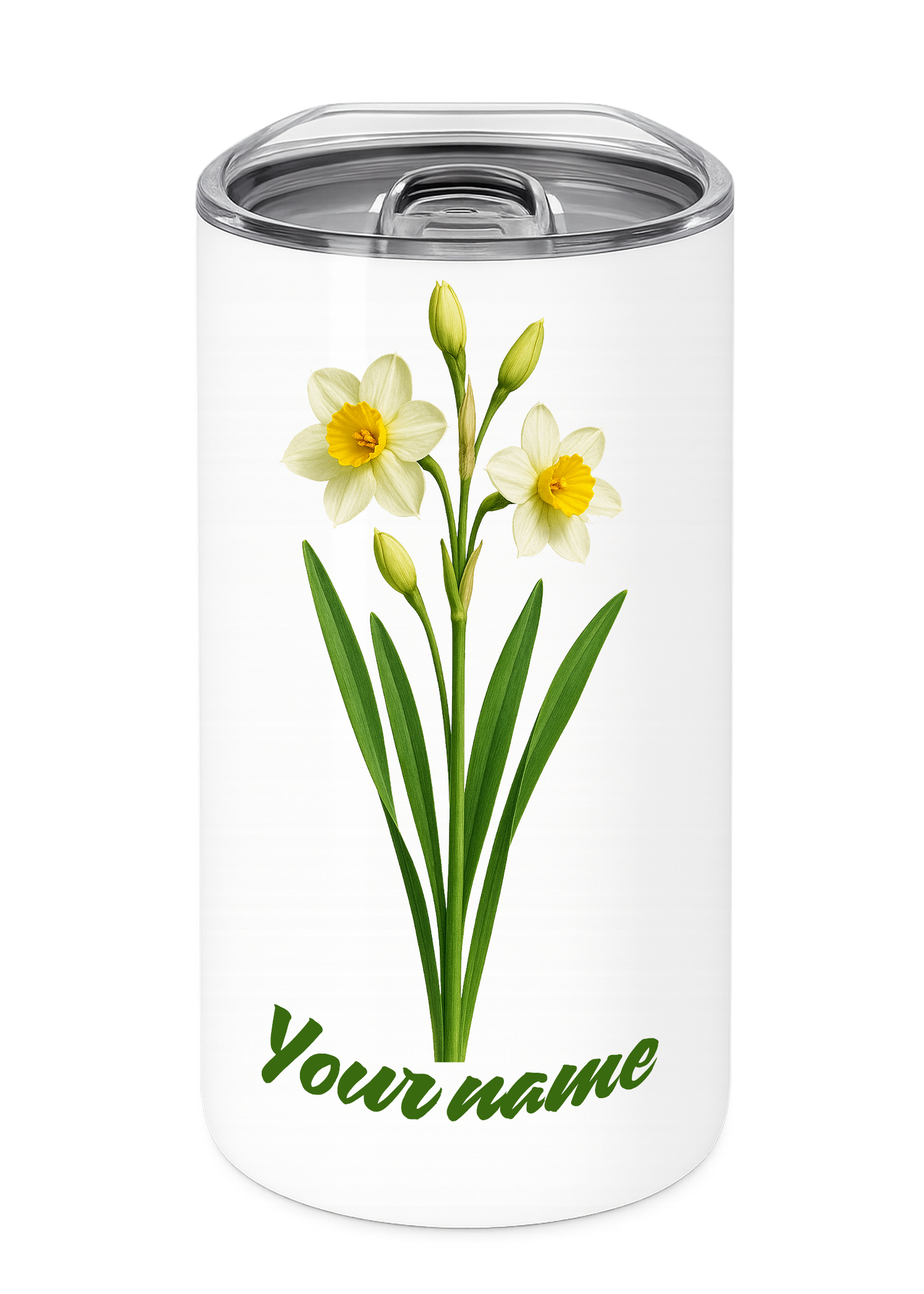 12 oz Insulated Stainless Steel Tumbler – Personalized “Daffodil” Travel Mug – Custom Cup Gift