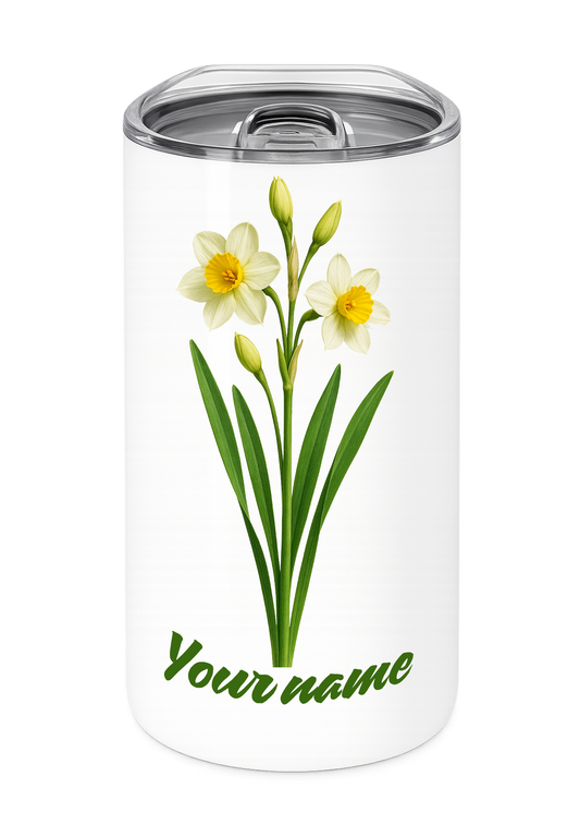 12 oz Insulated Stainless Steel Tumbler – Personalized “Daffodil” Travel Mug – Custom Cup Gift