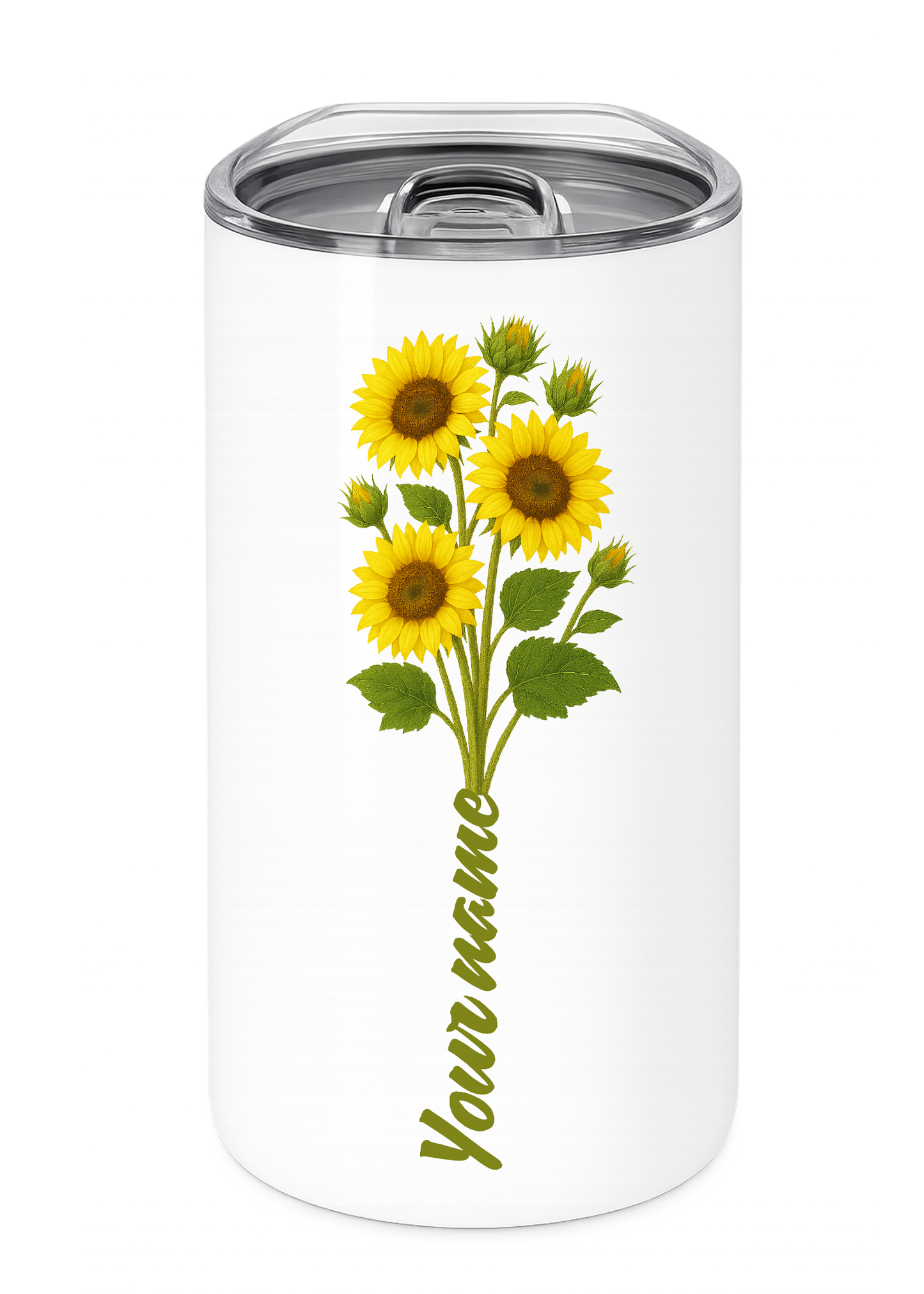 12 oz Insulated Stainless Steel Tumbler – Personalized “Sunflower” Travel Mug – Custom Cup Gift