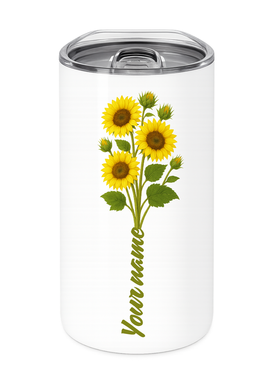 12 oz Insulated Stainless Steel Tumbler – Personalized “Sunflower” Travel Mug – Custom Cup Gift