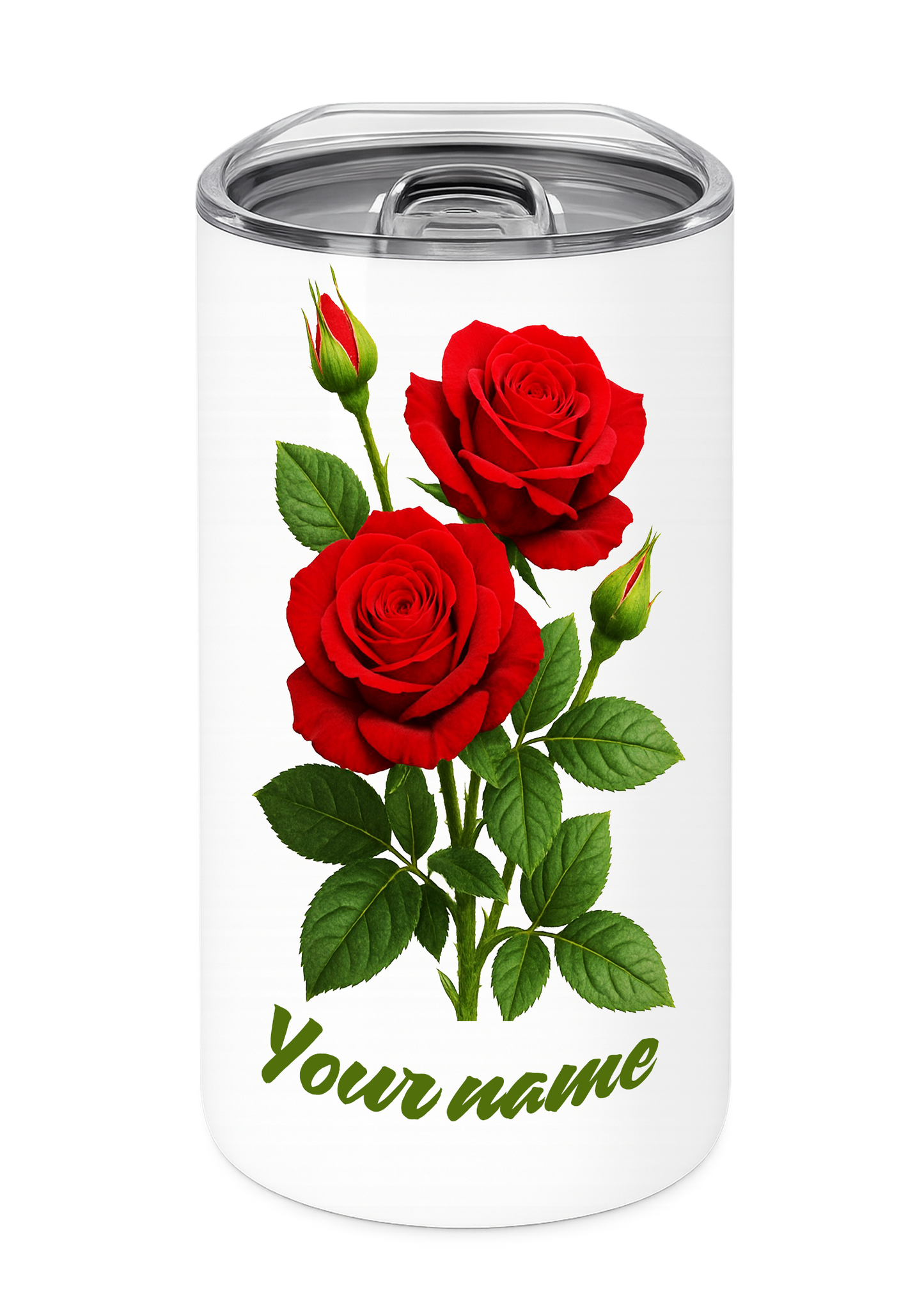 12 oz Insulated Stainless Steel Tumbler – Personalized “Roses” Travel Mug – Custom Cup Gift