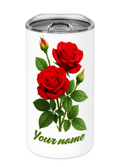 12 oz Insulated Stainless Steel Tumbler – Personalized “Roses” Travel Mug – Custom Cup Gift