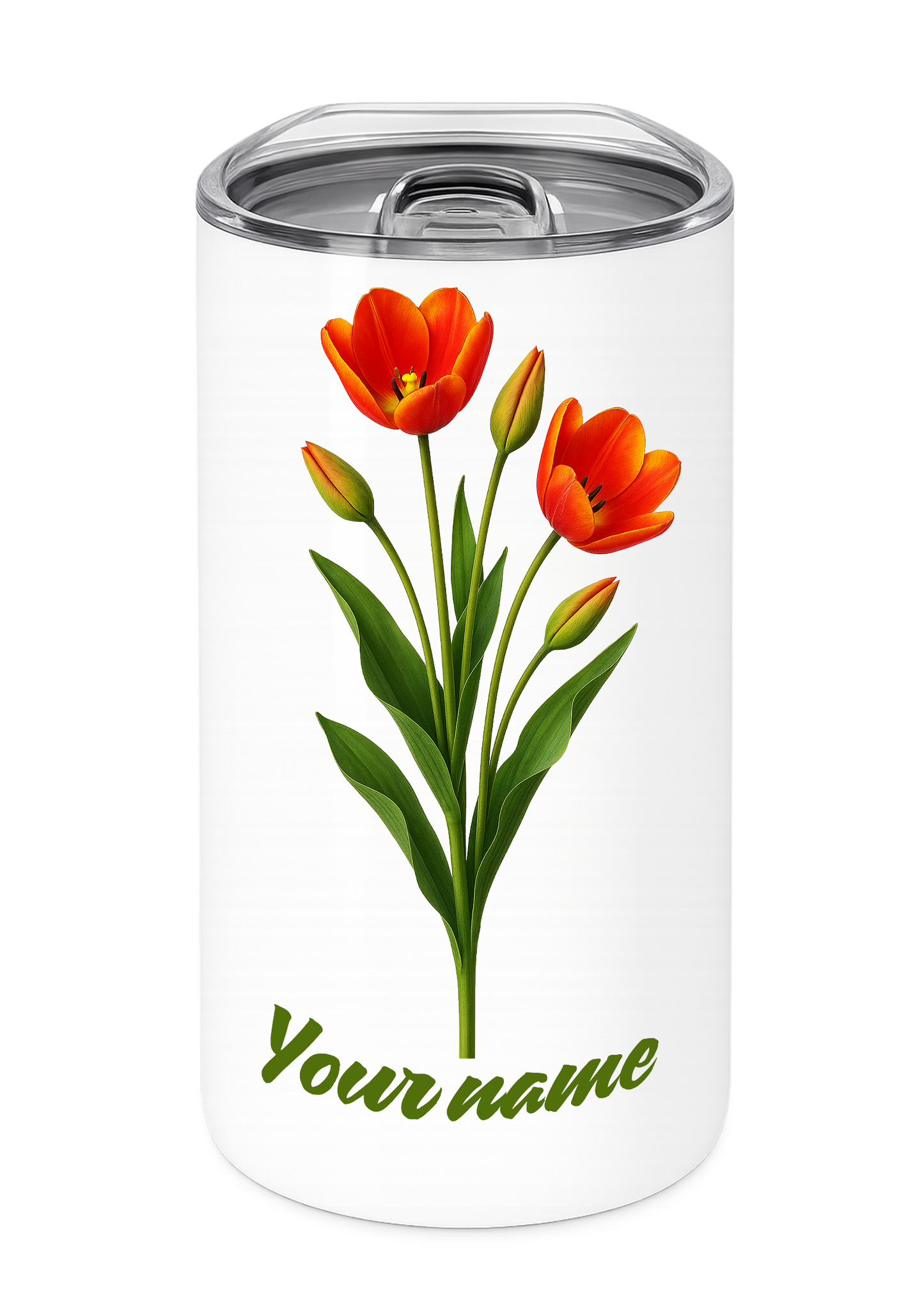 12 oz Insulated Stainless Steel Tumbler – Personalized “Tulips” Travel Mug – Custom Cup Gift