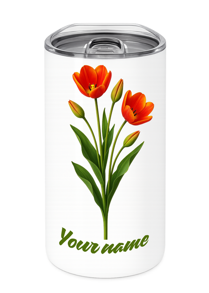 12 oz Insulated Stainless Steel Tumbler – Personalized “Tulips” Travel Mug – Custom Cup Gift