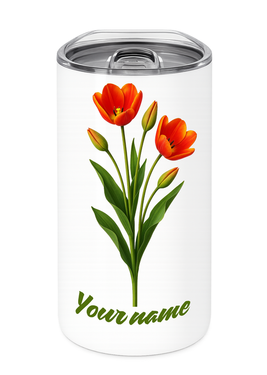 12 oz Insulated Stainless Steel Tumbler – Personalized “Tulips” Travel Mug – Custom Cup Gift