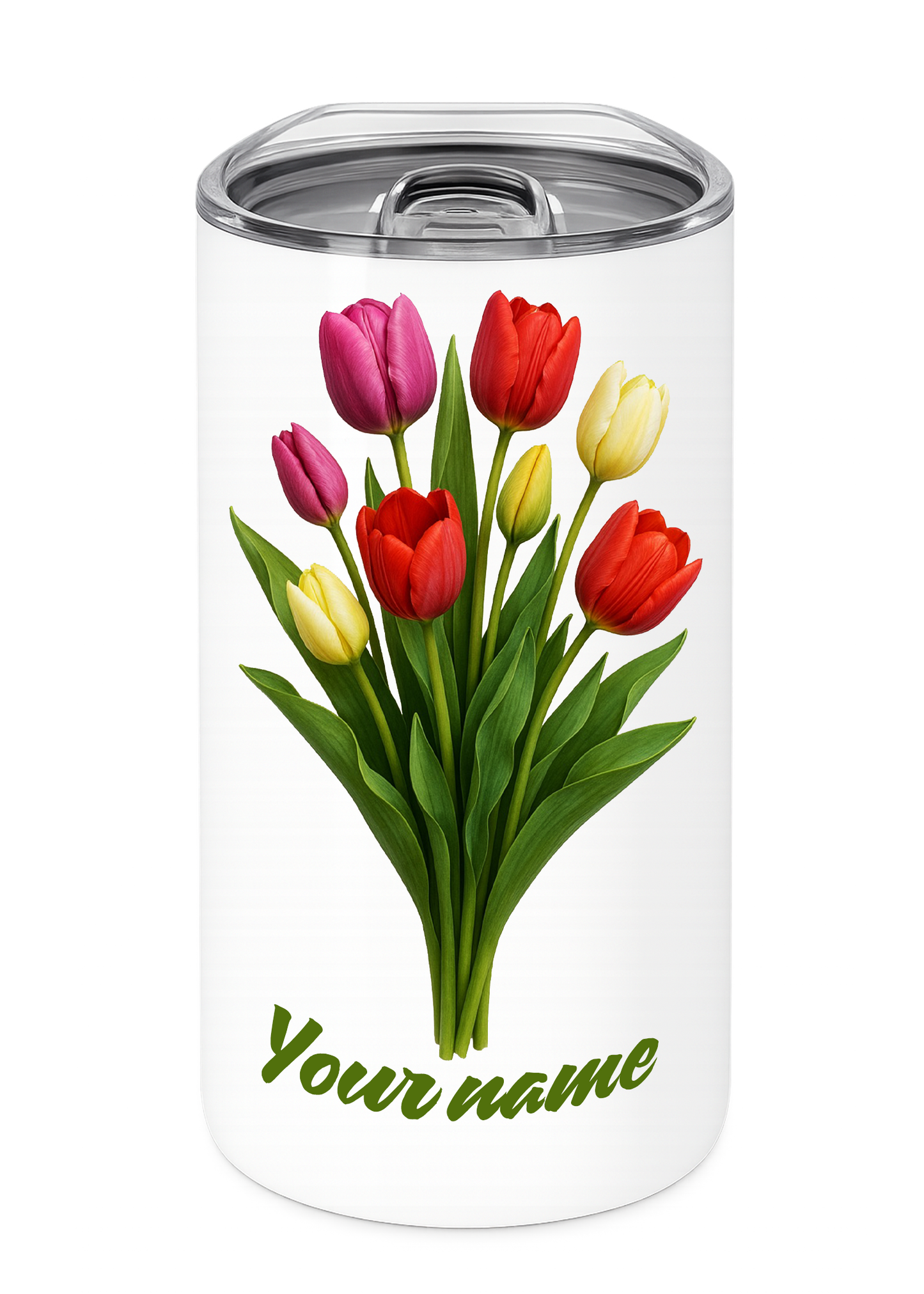 12 oz Insulated Stainless Steel Tumbler – Personalized “Tulips I” Travel Mug – Custom Cup Gift