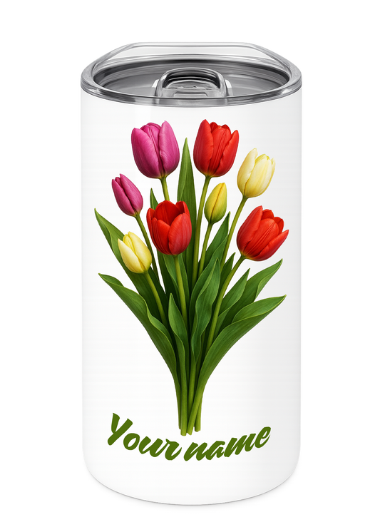 12 oz Insulated Stainless Steel Tumbler – Personalized “Tulips I” Travel Mug – Custom Cup Gift