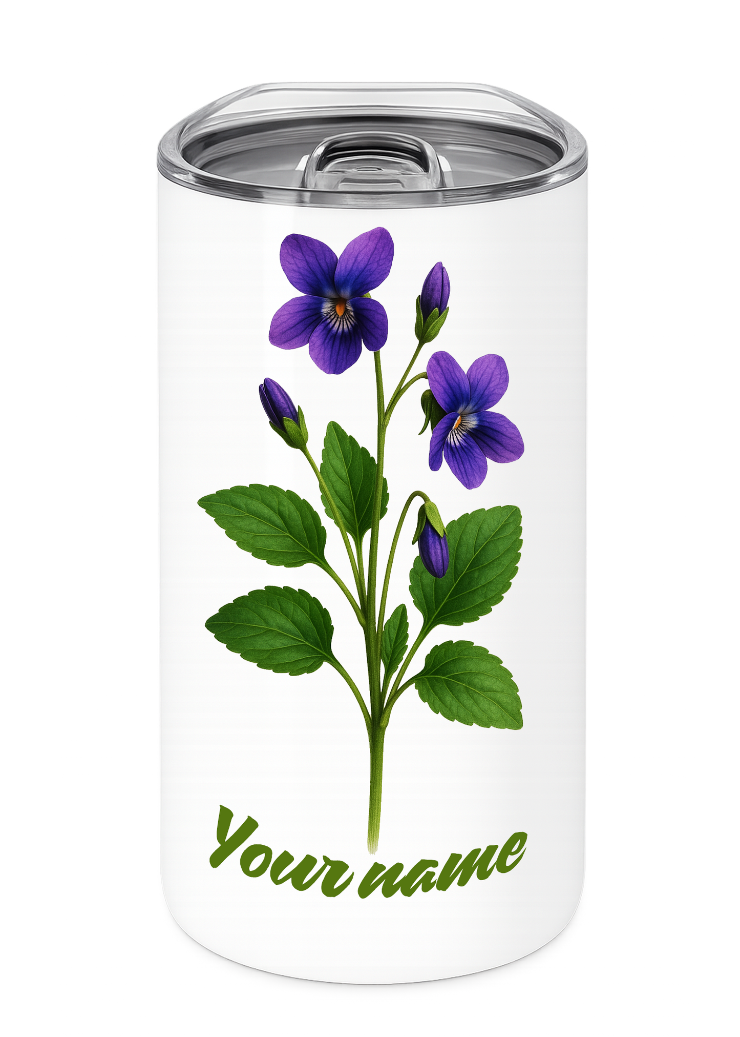 12 oz Insulated Stainless Steel Tumbler – Personalized “Violet” Travel Mug – Custom Cup Gift