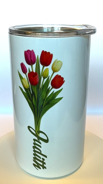 Examples of personalized tumblers: Name and flower
