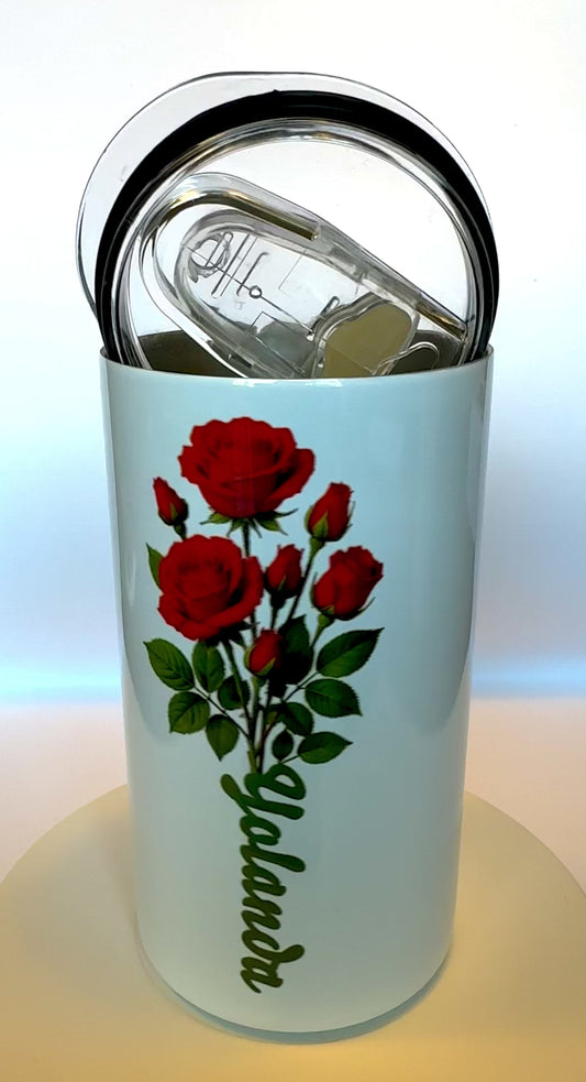 Examples of personalized tumblers: Name and flower
