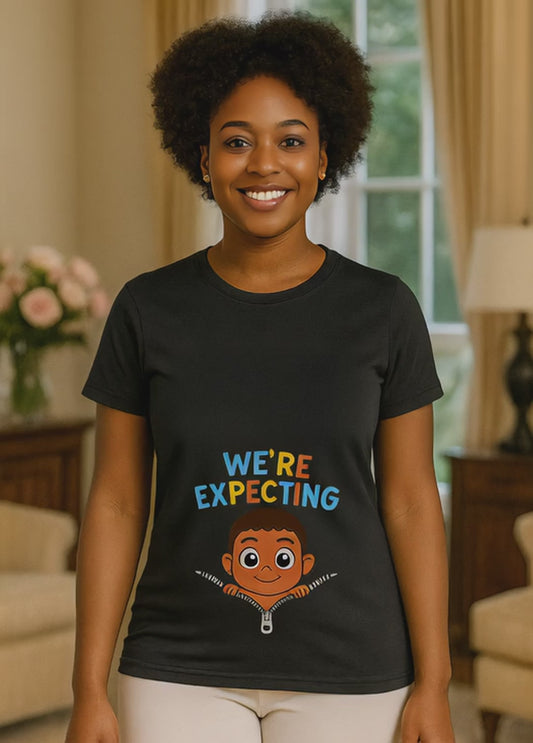 “We’re Expecting” Pregnancy Announcement T-Shirt for Women – Maternity Reveal Tee – Cute Baby Announcement Shirt