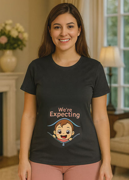 “We’re Expecting” Pregnancy Announcement T-Shirt for Women – Maternity Reveal Tee – Cute Baby Announcement Shirt